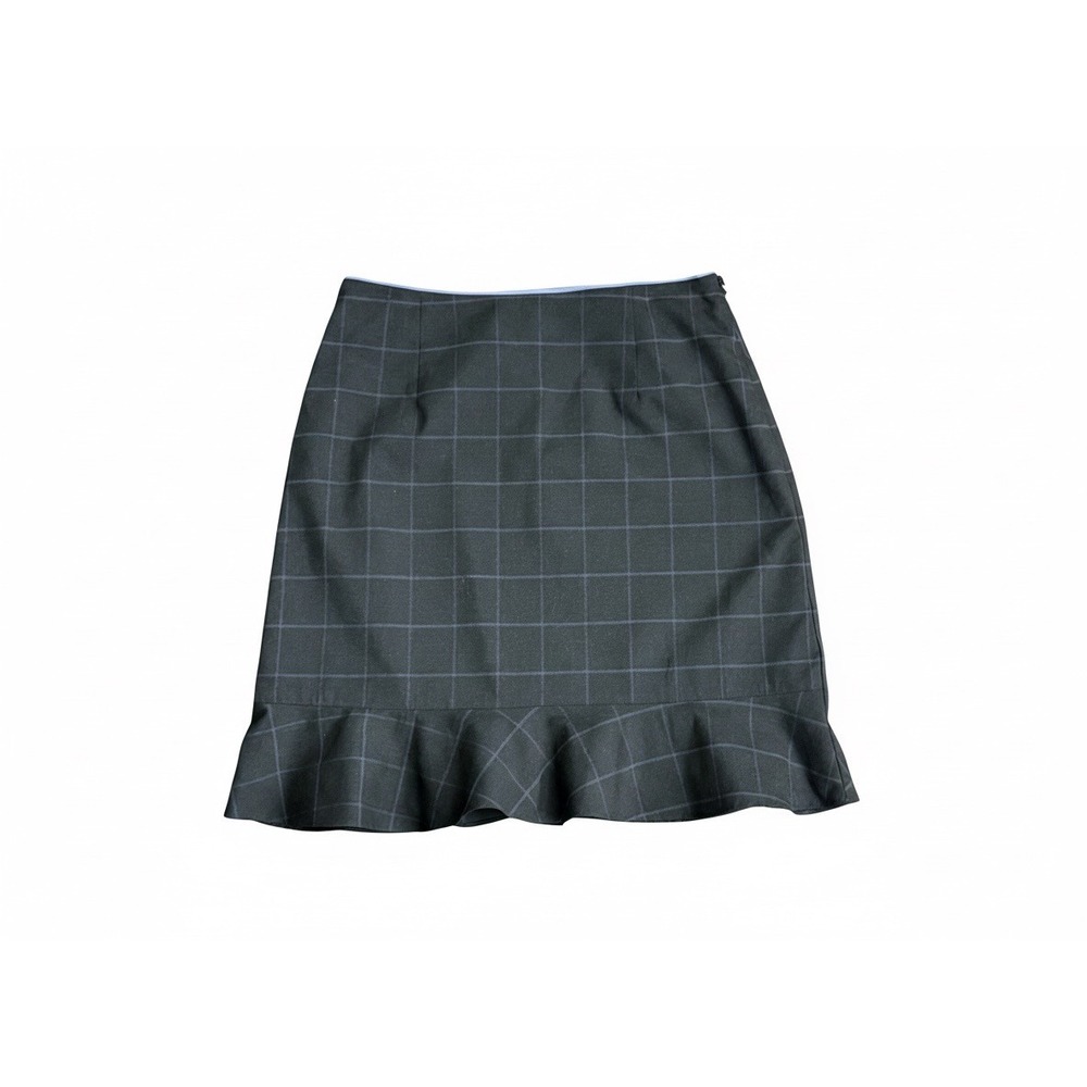 Geoffrey Beene Sport Grey Blue Windowpane Plaid Ruffle Hem Stretch Skirt 4